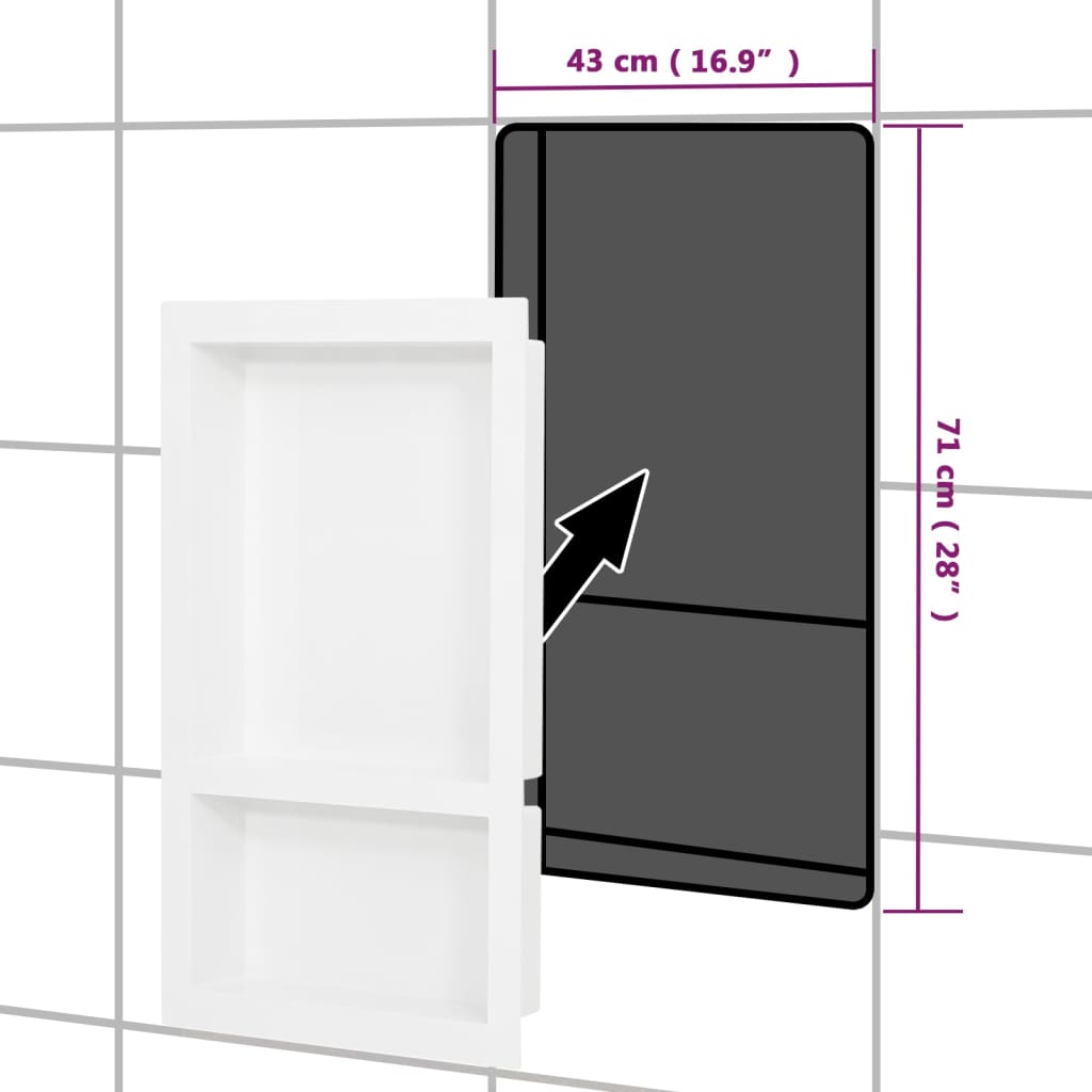 vidaXL Shower Niche with 2 Compartments High Gloss White 16.1"x27.2"x3.5"
