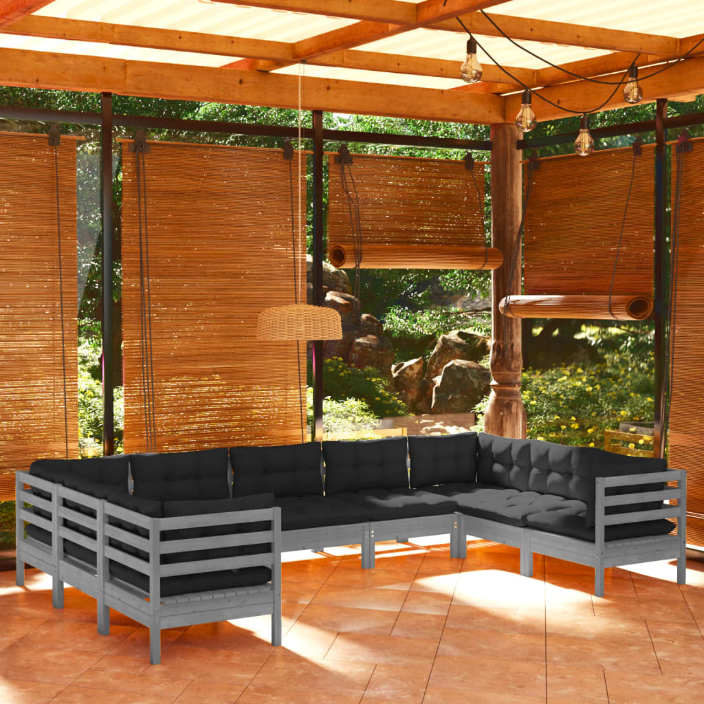 vidaXL Solid Pinewood Patio Lounge Set 9 Piece with Cushions Multi Colors