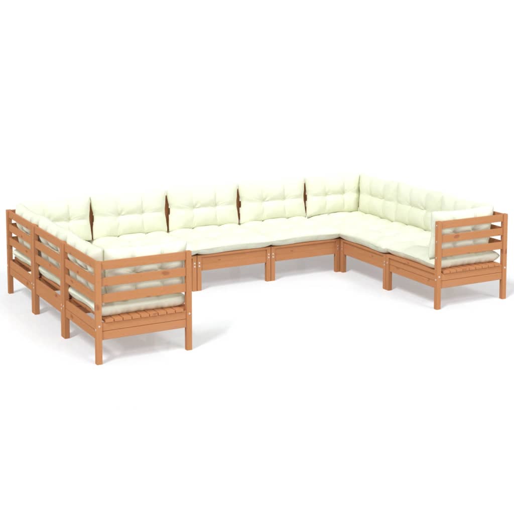 vidaXL Solid Pinewood Patio Lounge Set 9 Piece with Cushions Multi Colors