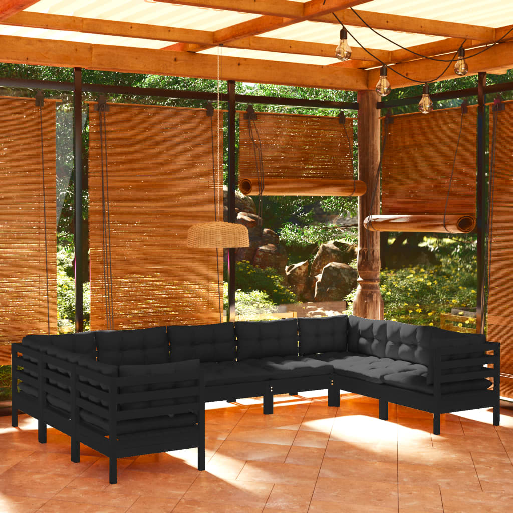 vidaXL Solid Pinewood Patio Lounge Set 9 Piece with Cushions Multi Colors