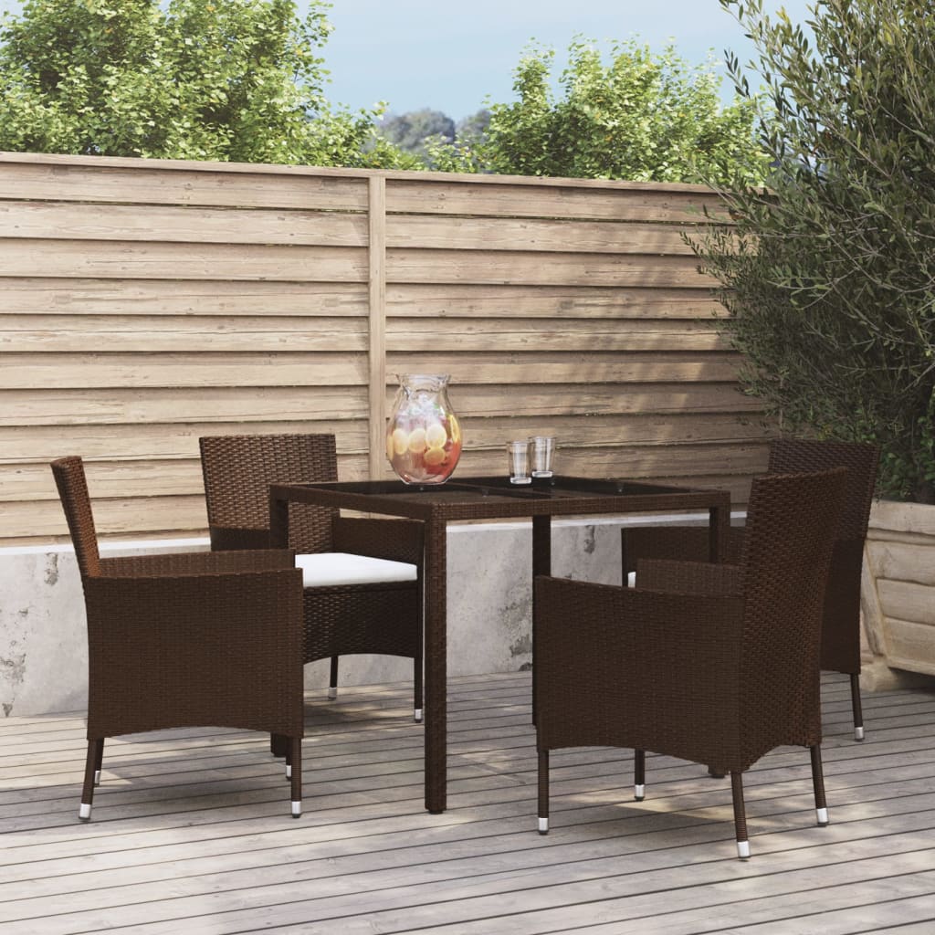 vidaXL Patio Dining Set with Cushions Outdoor Furniture Brown Poly Rattan