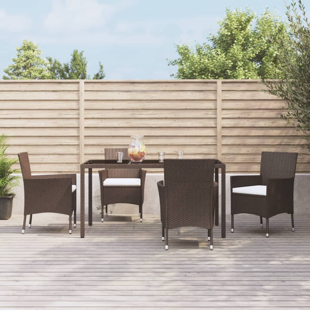 vidaXL Patio Dining Set with Cushions Outdoor Furniture Brown Poly Rattan