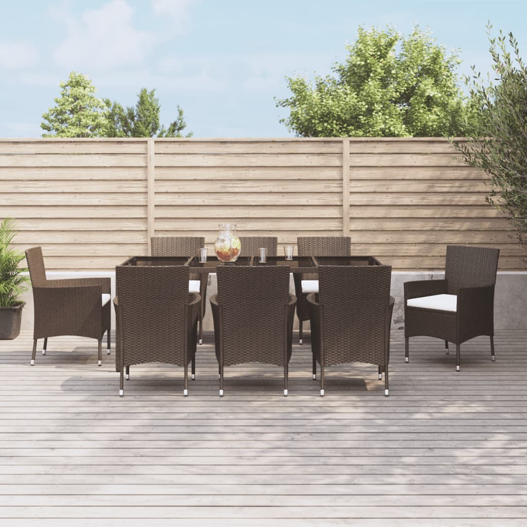 vidaXL Patio Dining Set with Cushions Outdoor Furniture Brown Poly Rattan