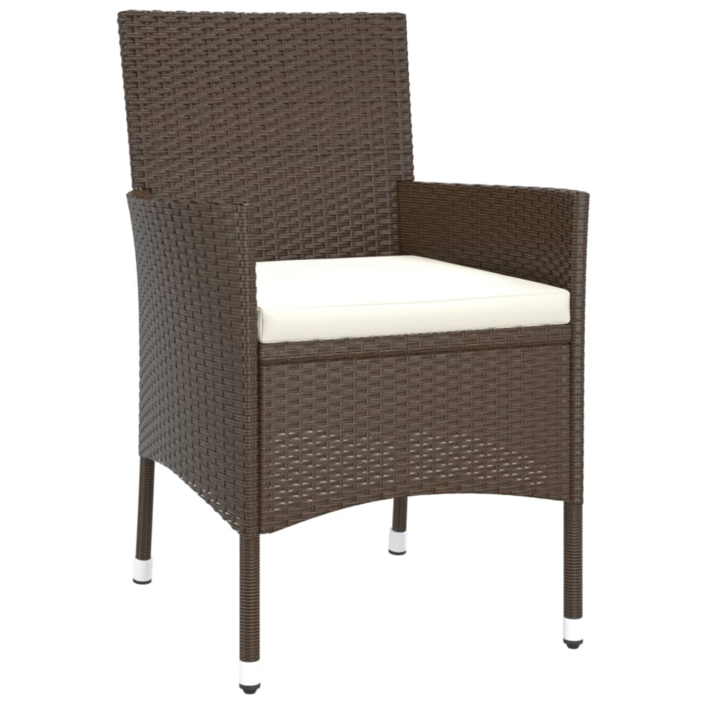 vidaXL Patio Dining Set with Cushions Outdoor Furniture Brown Poly Rattan