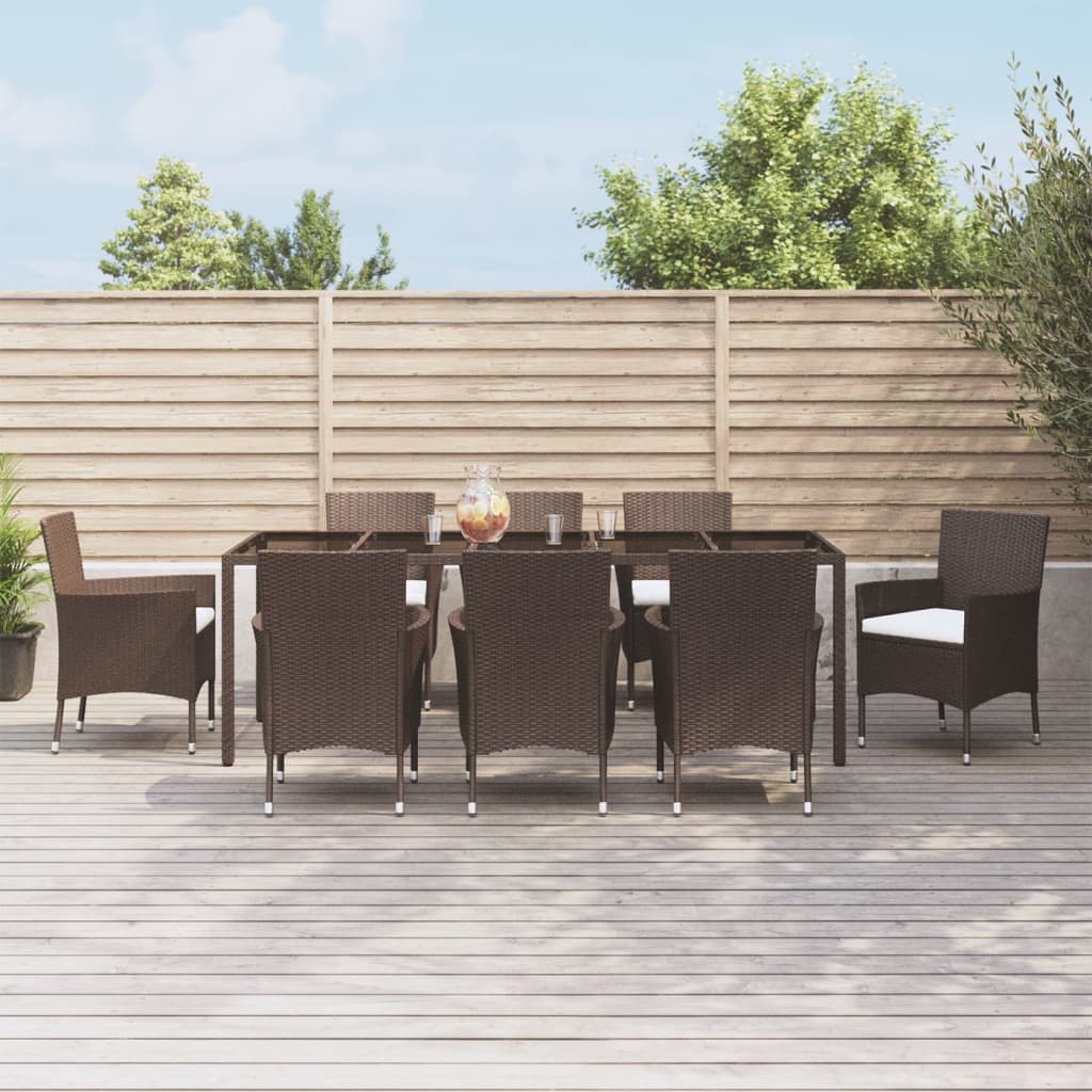vidaXL Patio Dining Set with Cushions Outdoor Furniture Brown Poly Rattan