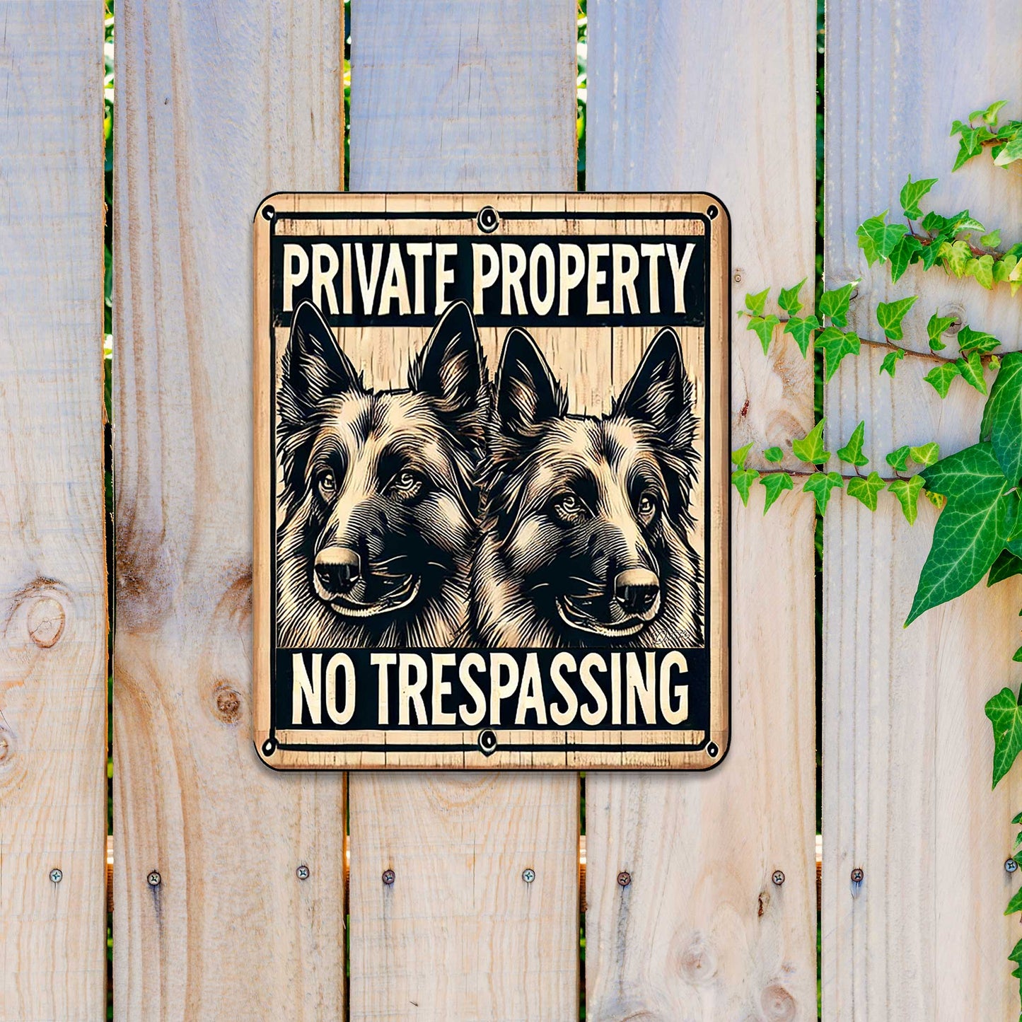 Private Property No Trespassing Wooden Sign – Handcrafted Rustic Dog Sign by Designocracy – Indoor & Outdoor Birch Plywood Décor - 961063