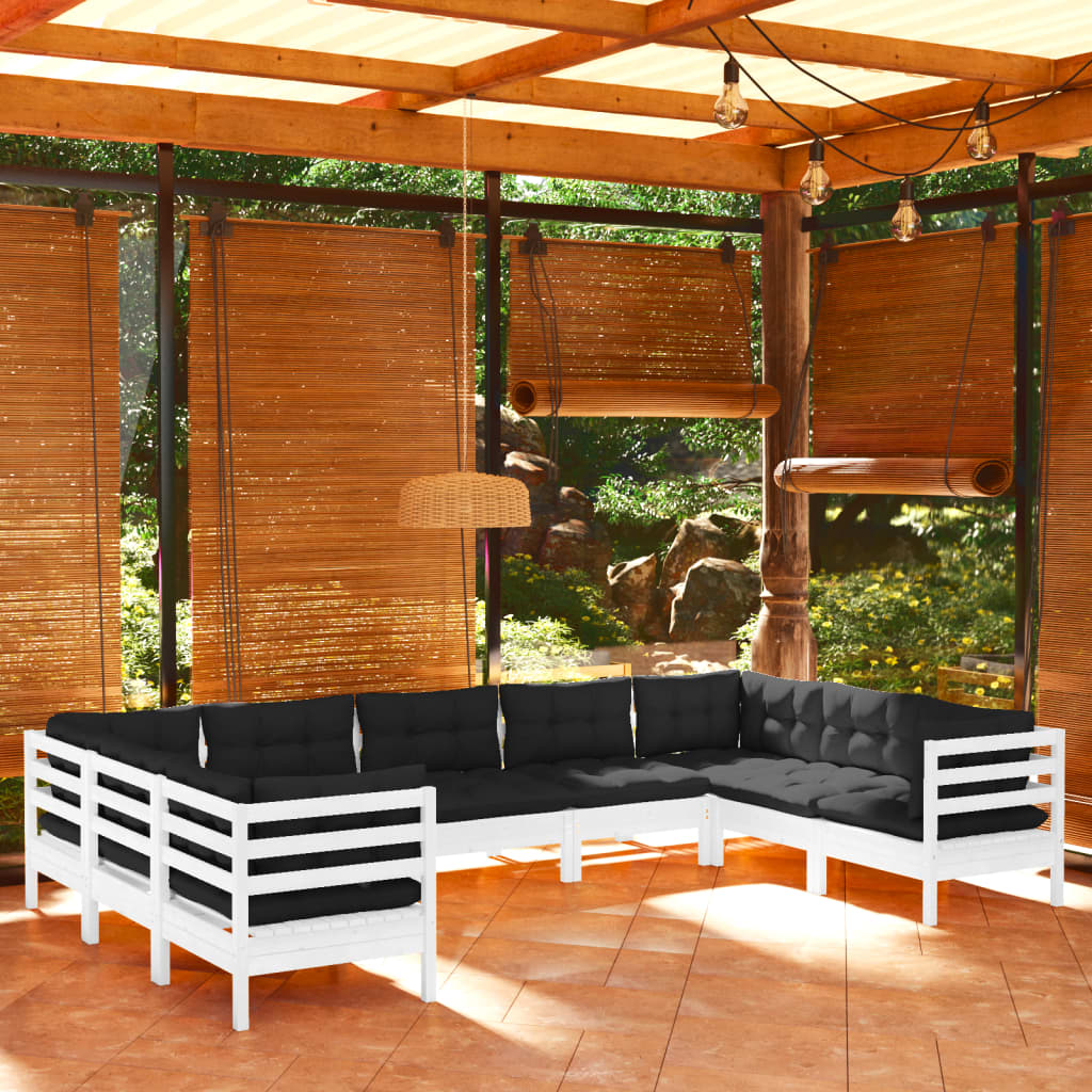 vidaXL Solid Pinewood Patio Lounge Set 9 Piece with Cushions Multi Colors