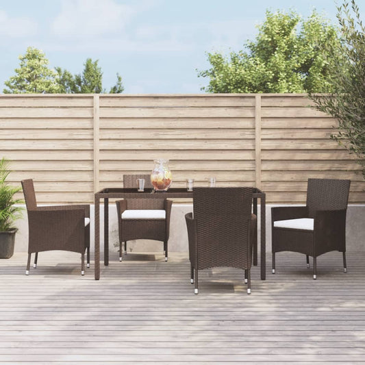 vidaXL Patio Dining Set with Cushions Outdoor Furniture Brown Poly Rattan